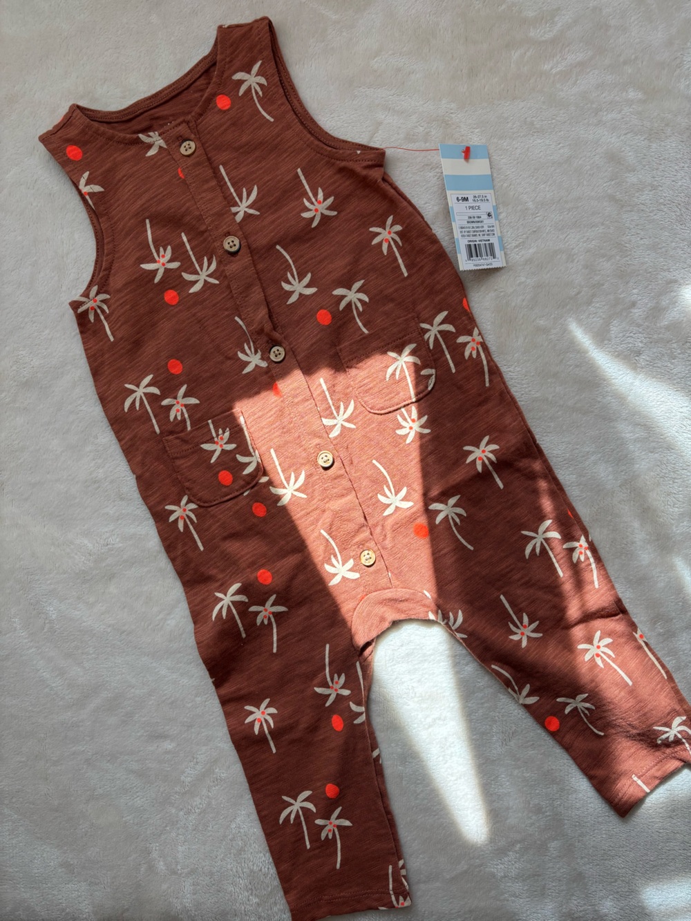 NWT Cat & Jack Baby Sleeveless Palm Tree Romper Jumpsuit - Brown 6-9M